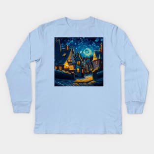 Starry Night Over Hogsmeade Village Kids Long Sleeve T-Shirt